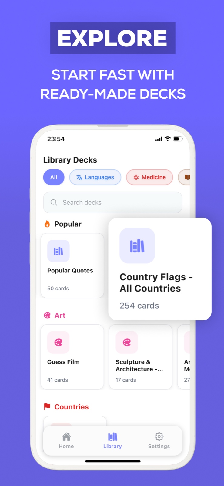 AI Flashcards iOS app showing study modes and progress tracking